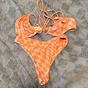 Orange Checkered Bikini Set